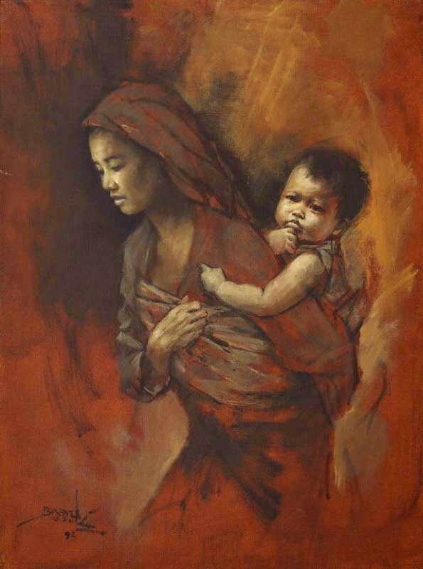 Ada yang menarik dari cara Basuki Abdullah melukis perempuan. Ia tidak sekadar menggambar wajah, tapi juga menggambar jiwa. Dari semua lukisan yang pernah digoreskan oleh tangan magisnya, Ibu dan Anak (1992) adalah salah satu yang paling sunyi sekaligus paling ribut dalam hal rasa.